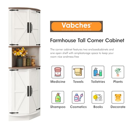 64.8" Tall Farmhouse Corner Cabinet with 4 Doors and 5 Storage Shelves