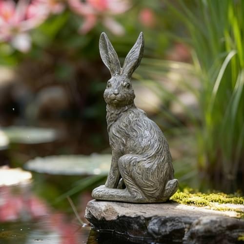 Outdoor Rabbit Garden Statue 12 Inch Grey Bunny Yard Decor