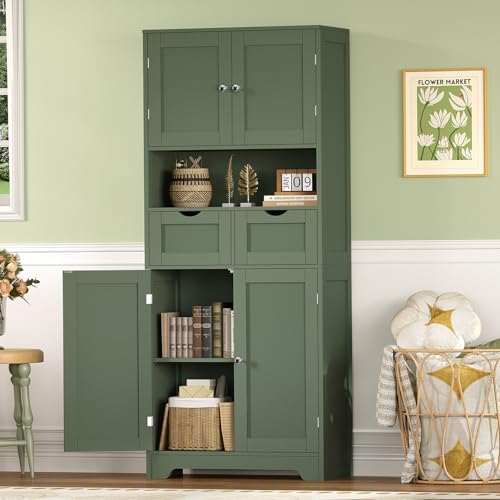58" H Tall Bathroom Storage Cabinet with 2 Drawers & 2 Adjustable Shelves