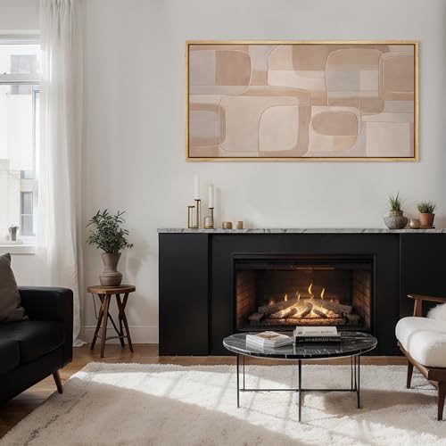 Extra Large Framed Canvas Print Wall Art Abstract Beige and Taupe Geometric Mid