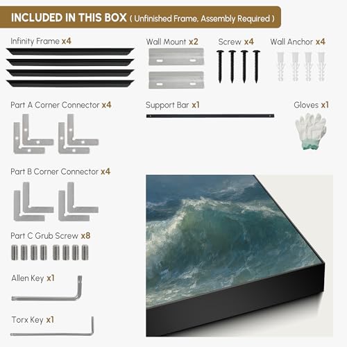 24"x46" Extra Large Framed Wall Art Dramatic Ocean Waves with Stormy Sky and Seagulls for Home Living Room Bedroom Decor