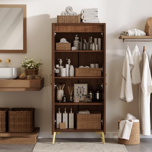 Tall Bathroom Storage Cabinet 57" Rattan Pantry Cabinet