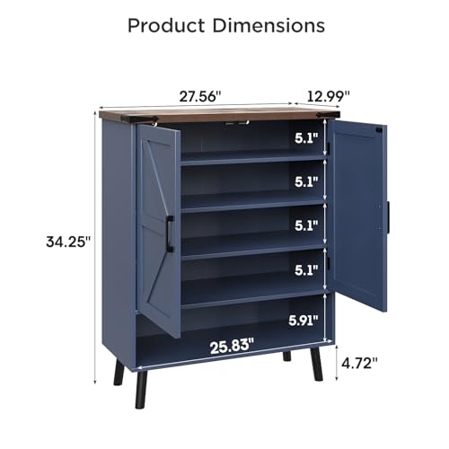 34" Tall Farmhouse Shoe Storage Cabinet with Doors