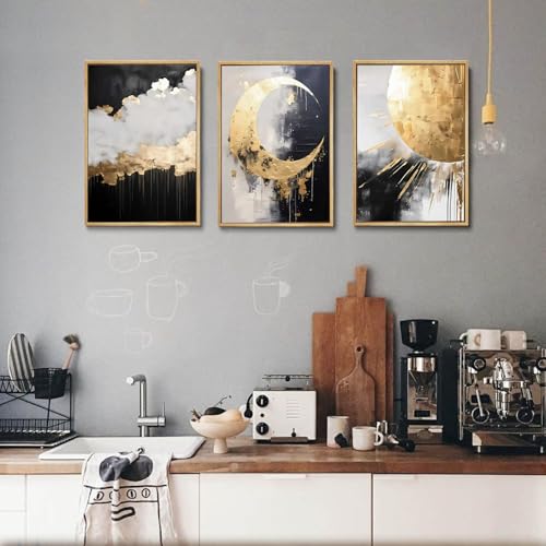 3Pcs Black and Gold Abstract Canvas Wall Art (3 Count)