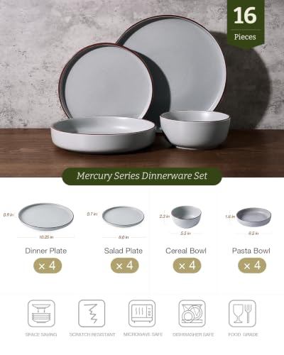 Mercury 16 Piece Stoneware Plates and Bowls