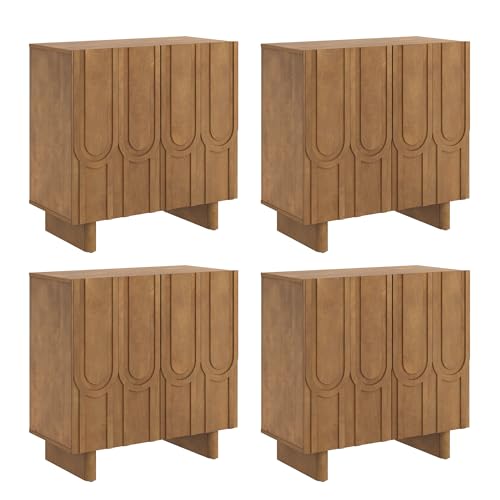 Kelly Mid Century Style Credenza with Geometric Carved Doors (4 Count)