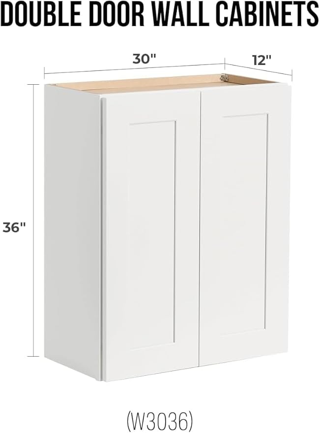 Wall-Mounted Cabinet – Solid Wood Shaker Style Medicine Cabinet with Adjustable Shelves & Soft-Close Doors for Bathroom, Kitchen, and Office Storage (White, 24" W x 12" D x 36" H)