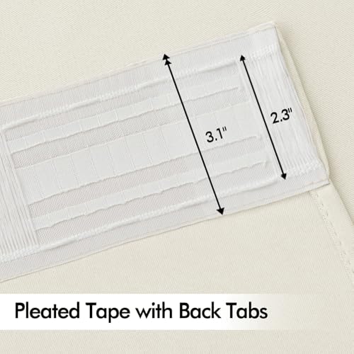 Beige White Back Tab Blackout Curtains 52x90 Inch Long 2 Panels Set (2 Count)