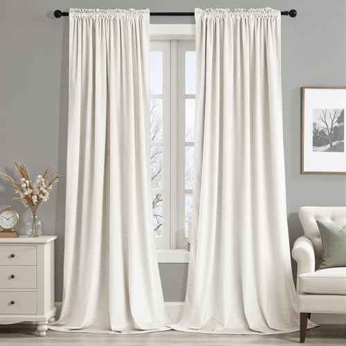 Ivory Blackout Velvet Curtains Drapes 108 Inch Long 52"x108" Bedroom (2 Count)