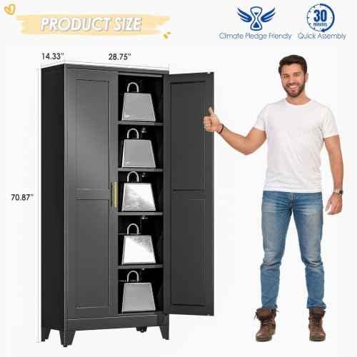 71" Tall Metal Storage Cabinet with 2 Doors and 4 Adjustable Shelves