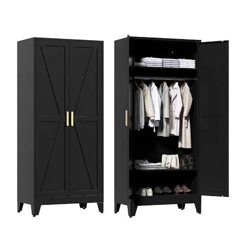 71'' Farmhouse Metal Wardrobe Cabinet with Hanging Rod