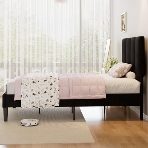 Twin Size Bed Frame with Upholstered Headboard
