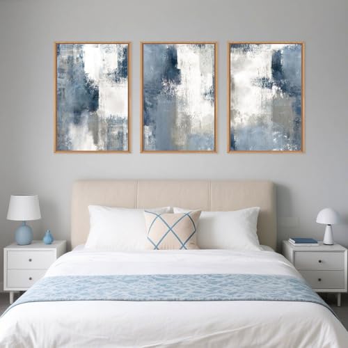 Large Abstract Brush Strokes Framed Canvas Wall Art Set (3 Count)