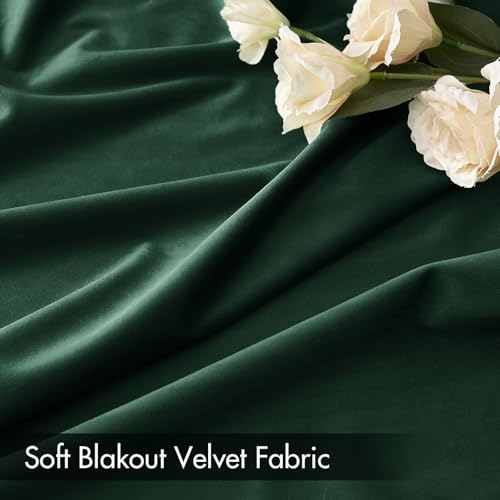 Emerald Green Blackout Velvet Curtains Drapes 96 Inch Long 52"x96" (2 Count)