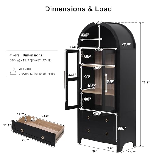 71" Arched Storage Cabinets with Glass Doors Farmhouse Kitchen Pantry