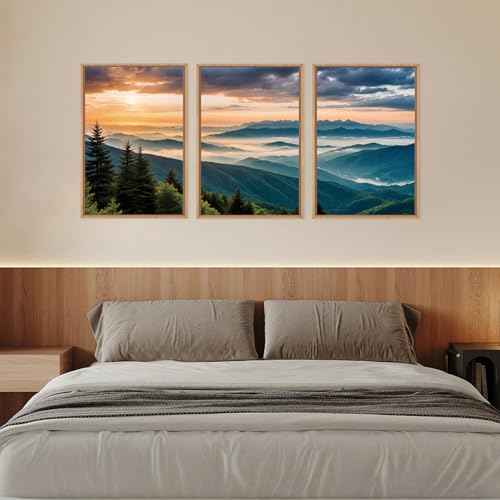 Large Nature Mountain Sunrise Framed Canvas Wall Art