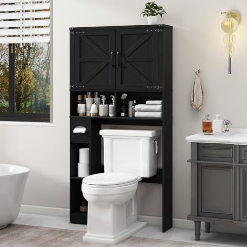 Over The Toilet Storage Cabinet with 2 Barn Doors