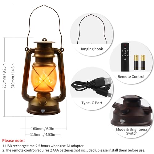 4 Pack Bronze Vintage 4 Modes Rechargeable Lanterns with Remote Control (4 Count)