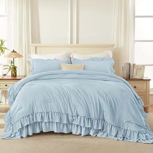 Light Blue Ruffle Comforter Set King
