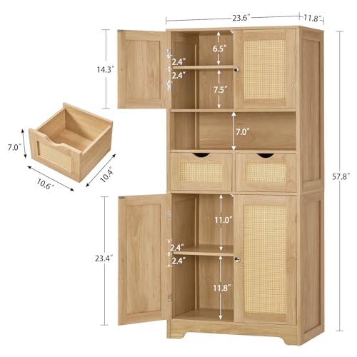Tall Storage Cabinet with 2 Drawers & Adjustable Shelves