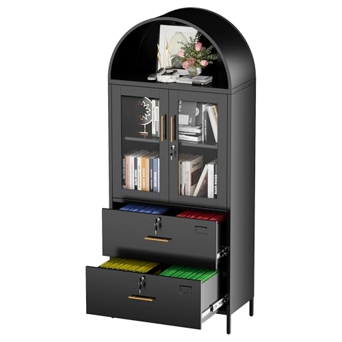 Tall Black Arched Bookcase