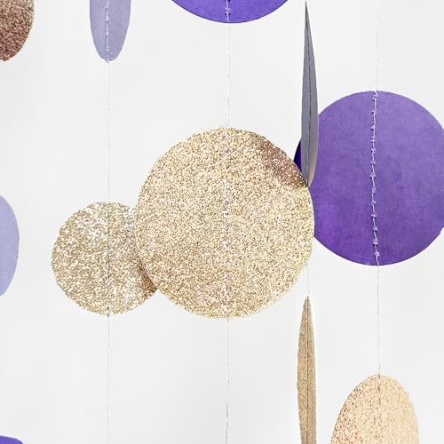 Champagne Gold Purple Cream Nude Polka Dots Garland Lavender Hanging Paper Circle Dot Streamer for Birthday Wedding Shower Engagement Bridal Shower Lilac Violet Theme Party Decorations Supplies