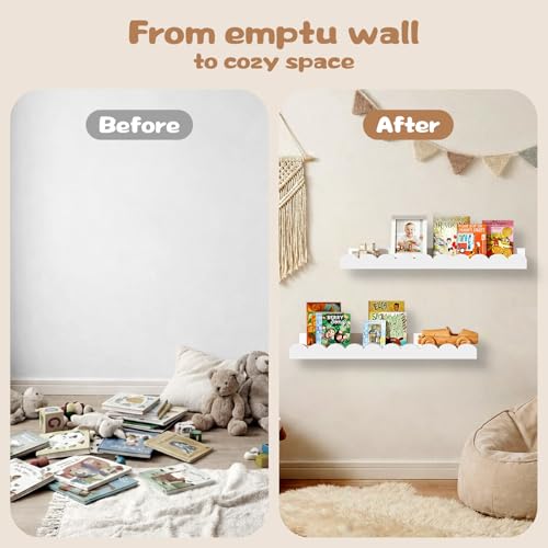 White Scalloped Nursery Shelves for Wall (4 Count)