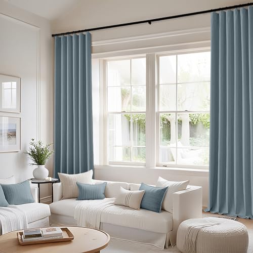 100% Blackout Back Tab Pleat Linen Curtains 50" Wx108 L (2 Count)
