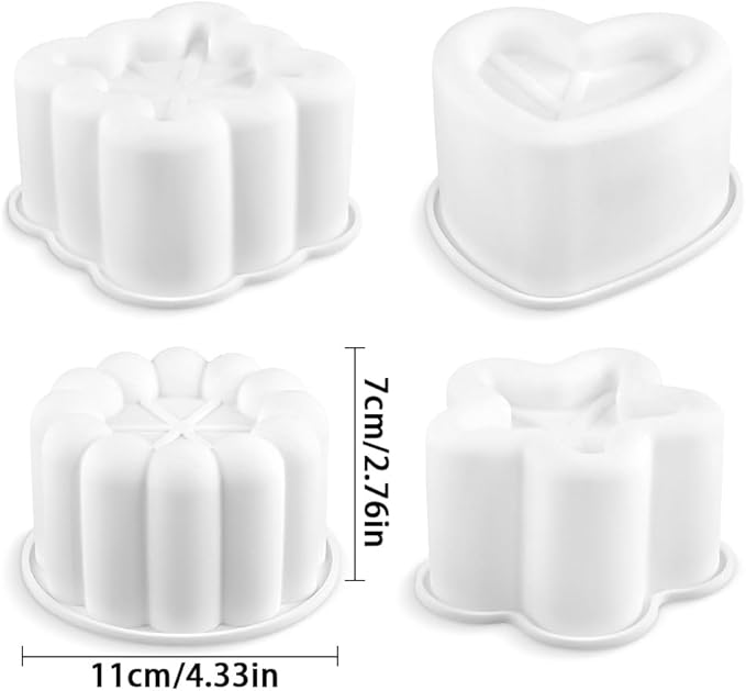 4pcs Nonstick Silicone Molds for Baking Supplies, Square Star Heart Flower Cake Mold Silicone Cake Molds for Pudding Mousse Chocolate Jelly Muffin Bread Cheesecake Baking Pan Fancy Cakes Pastry Mould