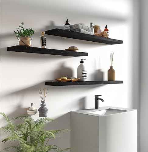 36 Inch Floating Shelves for Wall Rustic Black Wood Wall Shelves for Bedroom Set of 4 (4 Count)