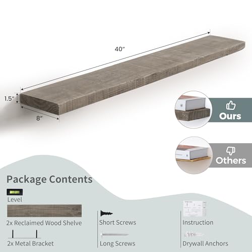 44 Inch Long Solid Wood Floating Shelves for Wall