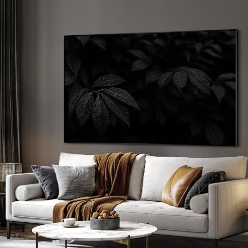 46"x72" Extra Large Framed Wall Art Black and White Botanical Leaves with Raindrops for Home Living Room Bedroom Decor