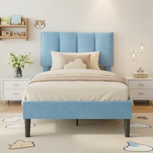 Twin Size Bed Frame with Upholstered Headboard