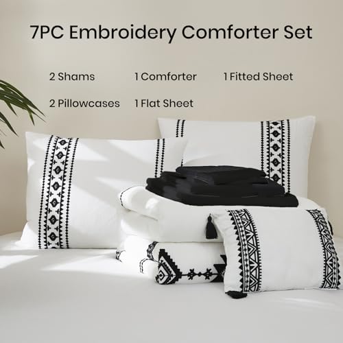 Embroidery California King Comforter Set 7 Pieces Bed in a Bag