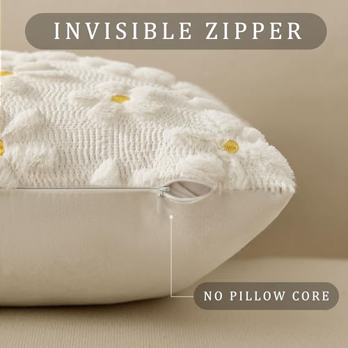 Spring Summer Pillow Covers 16x16 inch Set of 2 White Daisy (2 Count)