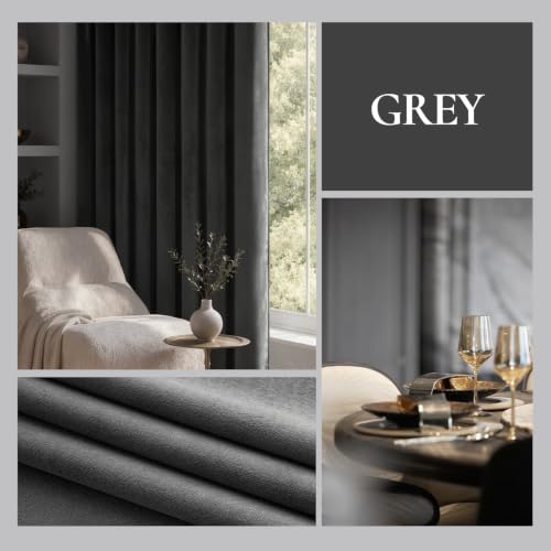 Grey Blackout Velvet Curtains Drapes 90 Inch Long 52"x90" Bedroom (2 Count)