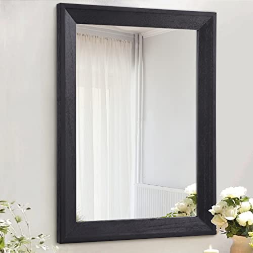 Black Mirrors for Wall Rectangle Wood Framed Large 26"x18" Decorative Wall Mirror for Bedroom Bathroom Living Room Dressing Room Entryway