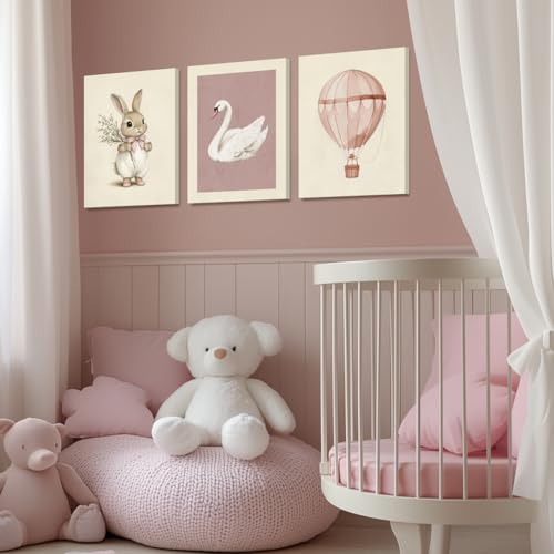 Wrapped Canvas Pink Cute Bunny Nursery Wall Art Set of 3 (3 Count)