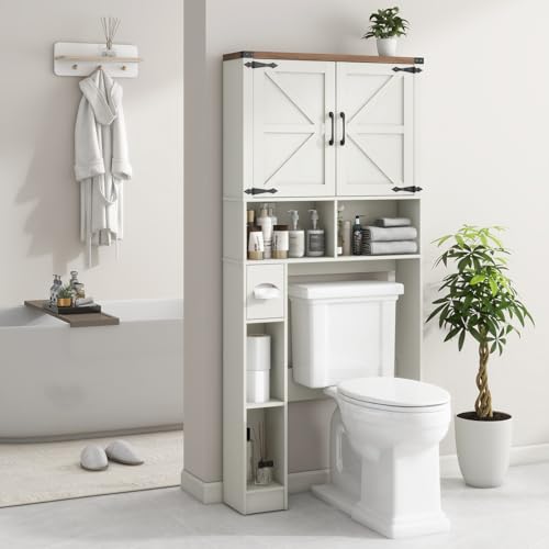 Over The Toilet Storage Cabinet with 2 Barn Doors