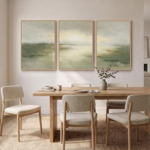 Large Framed Sage Green Landscape Abstract Wall Art