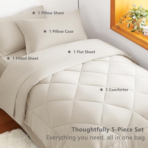 Twin Comforter Set with Sheets Beige