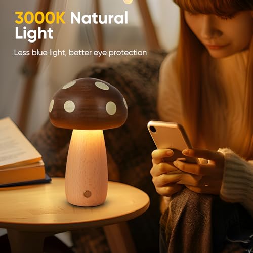 2 Pack LED Wood Mushroom Table Lamp (2 Count)