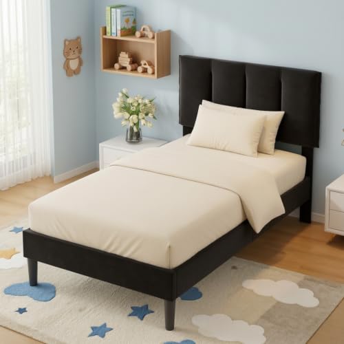 Twin Size Bed Frame with Upholstered Headboard