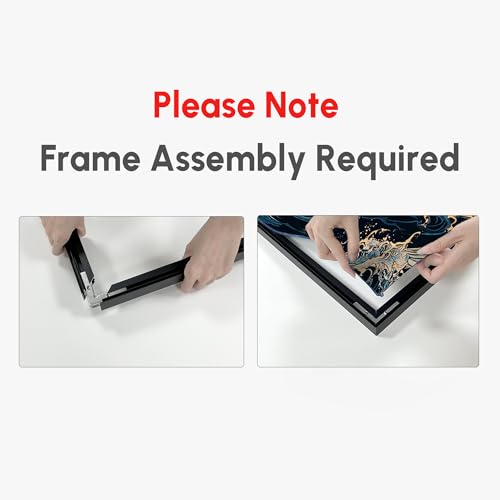 24"x46" Extra Large Framed Wall Art Whimsical Dandelion Field in Yellow and Green