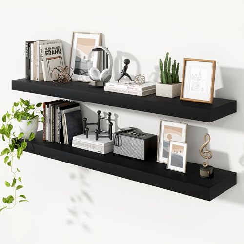 Floating Shelves 55.1" W x 10.3" D Black Set of 2 (2 Count)
