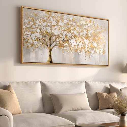 Large Framed Gold Tree Wall Art for Living Room