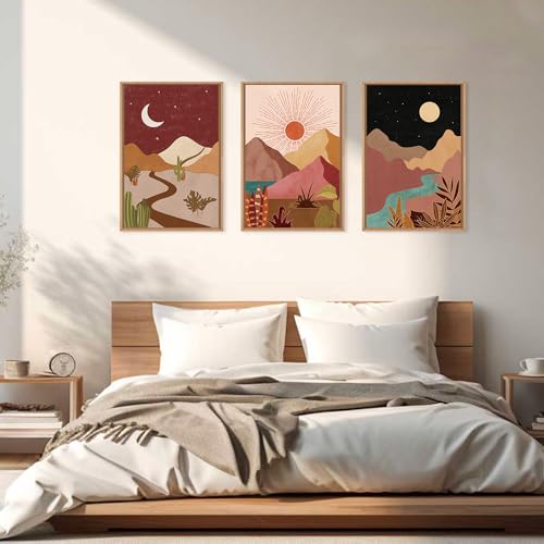 Large Boho Southwest Mountain Framed Canvas Wall Art (3 Count)