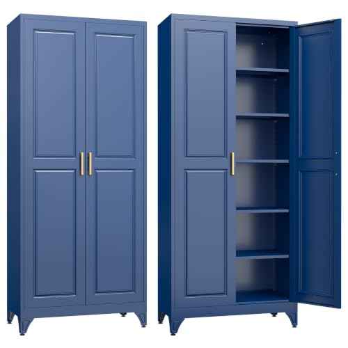 75”Metal Pantry Storage Cabinet with Doors & 5 Adjustable Shelves