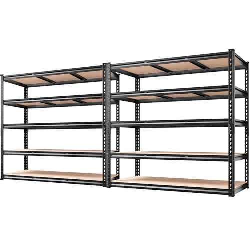 48" W Garage Shelving 3000LBS Storage Shelves 5 Tier Industrial Shelving Adjustable Metal Storage Shelves for Garage (2 Count)