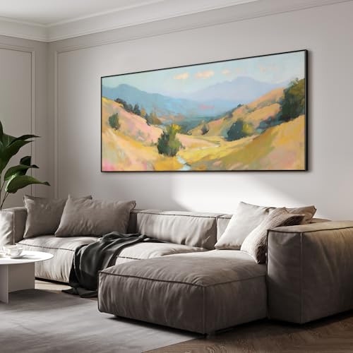 24"x46" Extra Large Framed Wall Art Golden Valley Light Landscape Illustration for Home Living Room Bedroom Decor